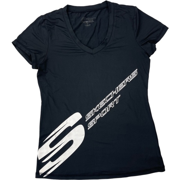 Skechers Sport Woman’s Black white logo activewear t-shirt size Small - Picture 1 of 6